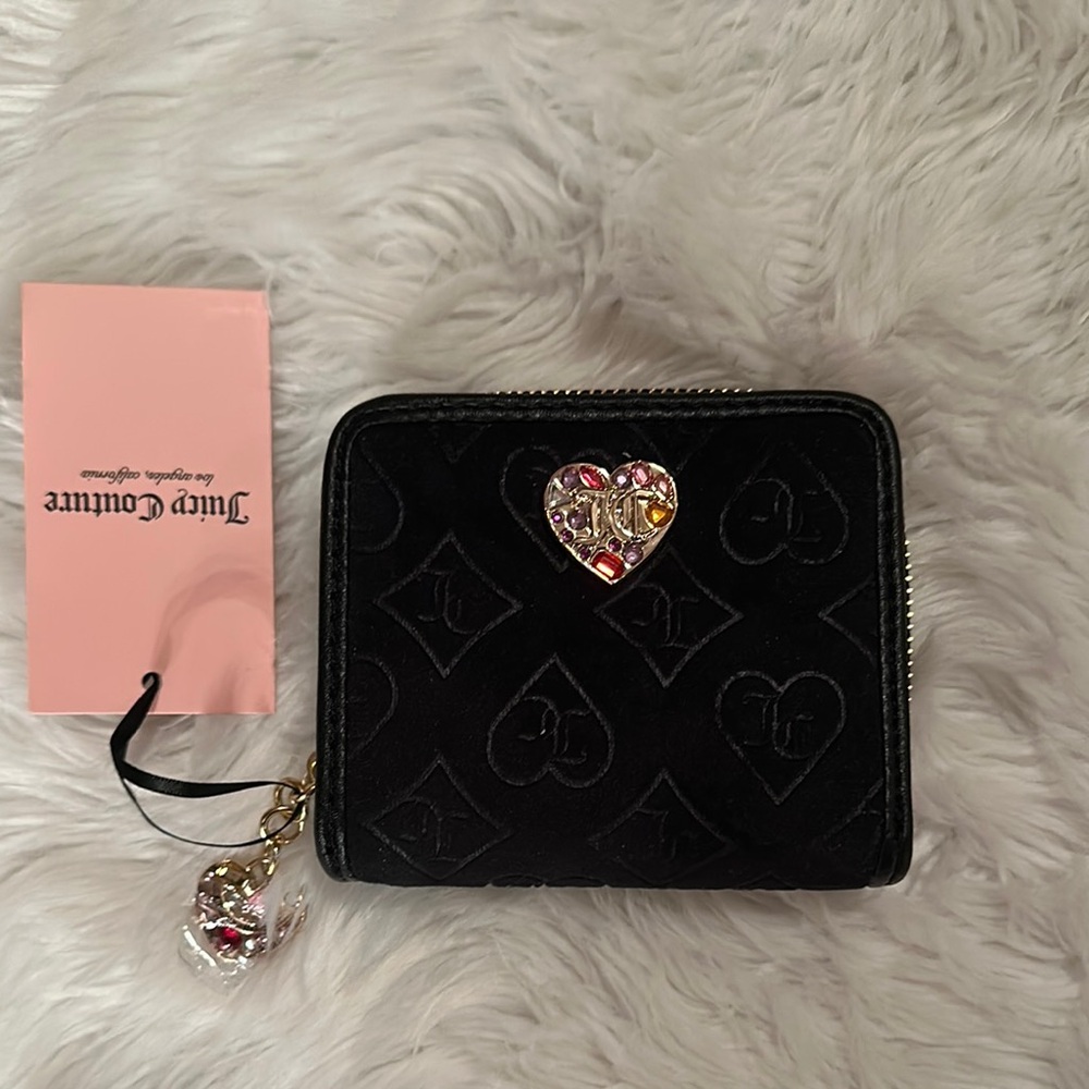 Juicy Couture Black Quilted Wallet with Heart Accent